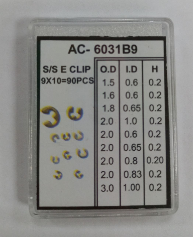 Набор фиксаторов кнопок AC-6031B9  90 шт (d 1.5mm, 1.6mm, 1.8mm, 2mm - 4разм, 3mm)